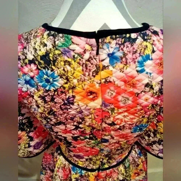 Black Halo Colorful Floral QuiltedA-Line Minidress Women's Size 2 Lining EUC. - Picture 4 of 11